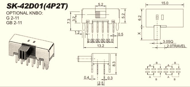 【供有拔動(dòng)開關(guān) 撥動(dòng)開關(guān)SK-42D01(4P2T)】價(jià)格,廠家,圖片,電工開關(guān),深圳市福田區(qū)深洪威電子銷售部-